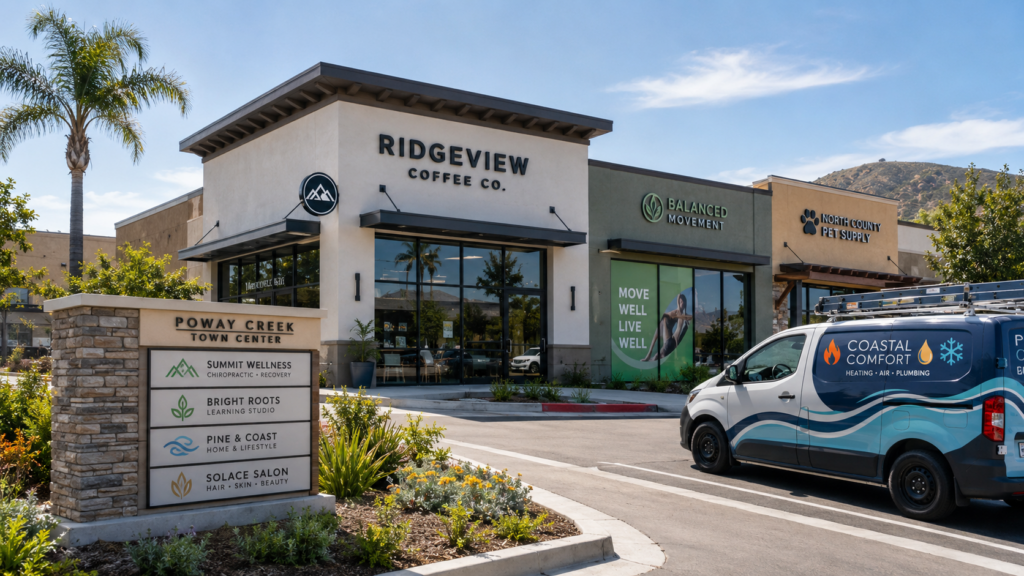 signage at a shopping plaza in Poway